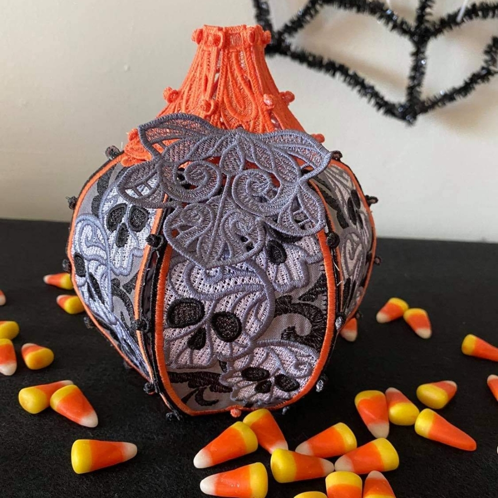 Homemade GLOWING Skeleton embroided pumpkin 🎃